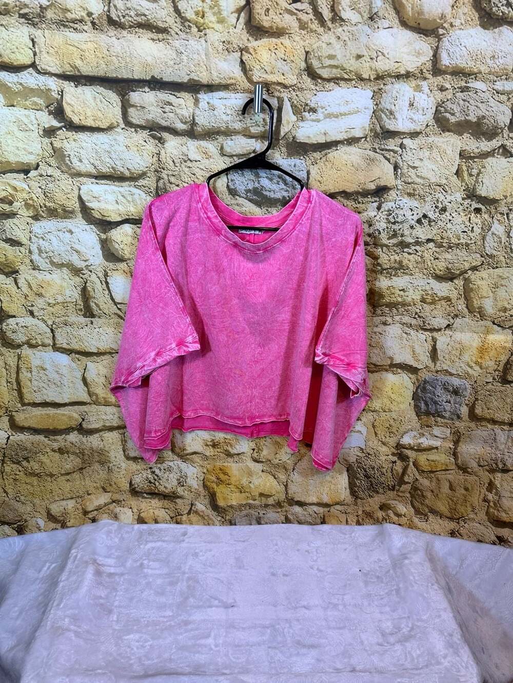 Zenana Mineral Wash Drop Shoulder Oversized Crop Tee Hot Pink